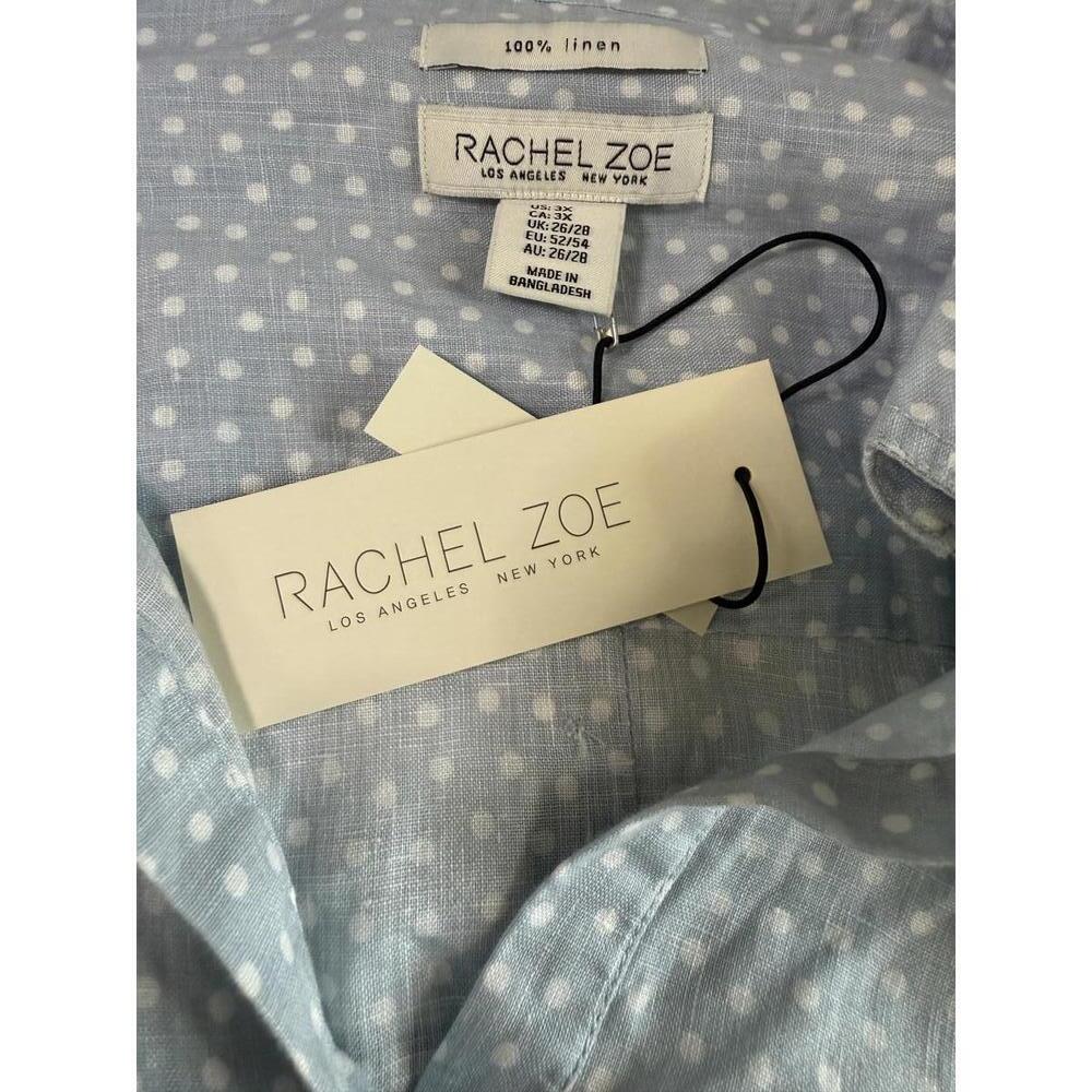Rachel Zoe Light Blue Polka Dot Linen Plus Size 3X Blouse - Picture 6 of 7